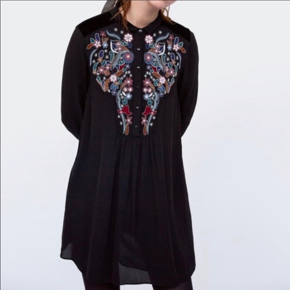 EUC EMBROIDERED ZARA SHIRT DRESS